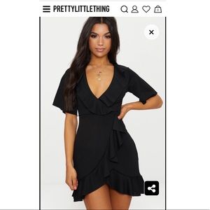 Black Frill Wrap Dress, PrettyLittleThing Size US2